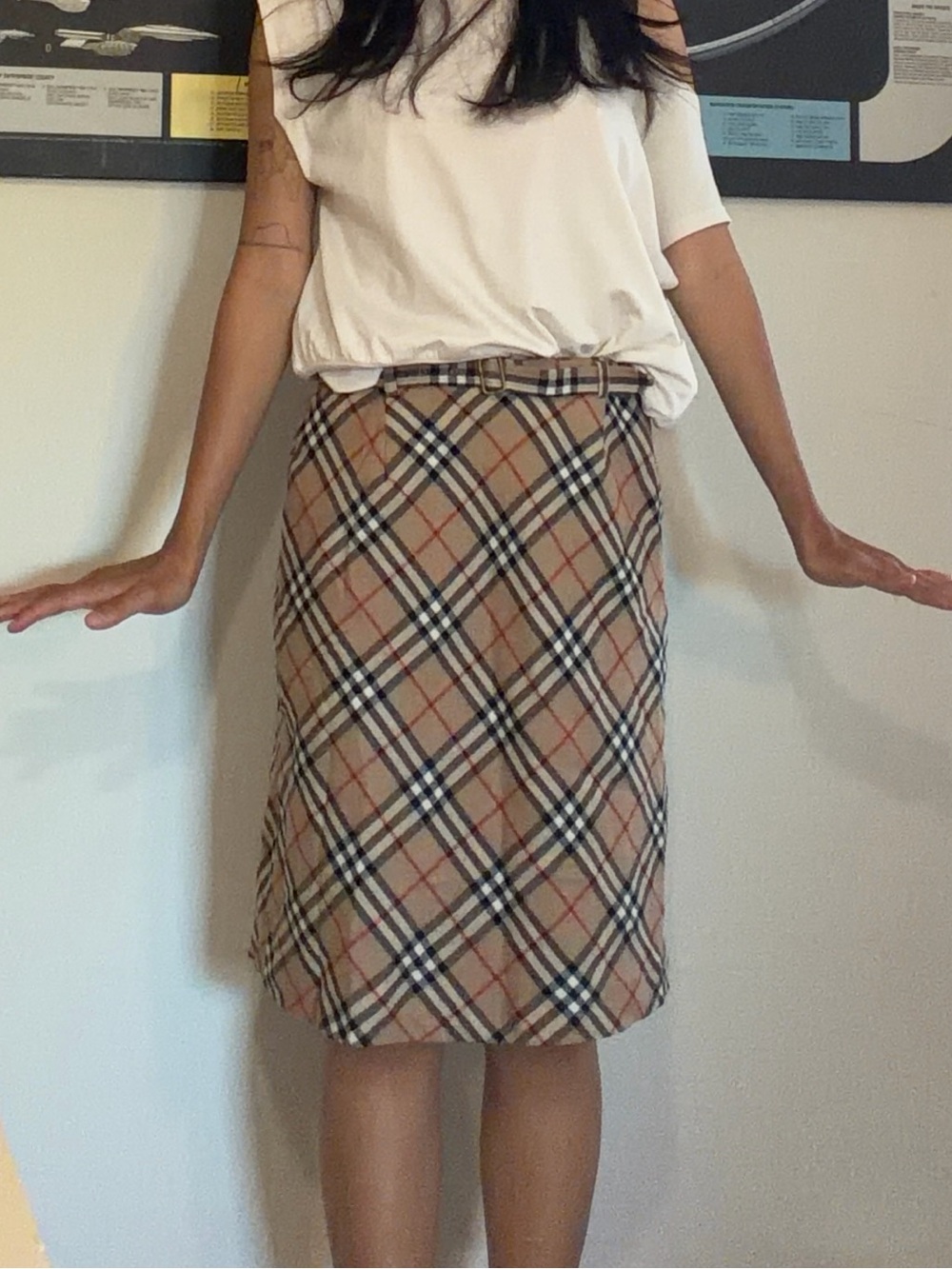 Burberry Beige Plaid Jacket with Black and Red Accents